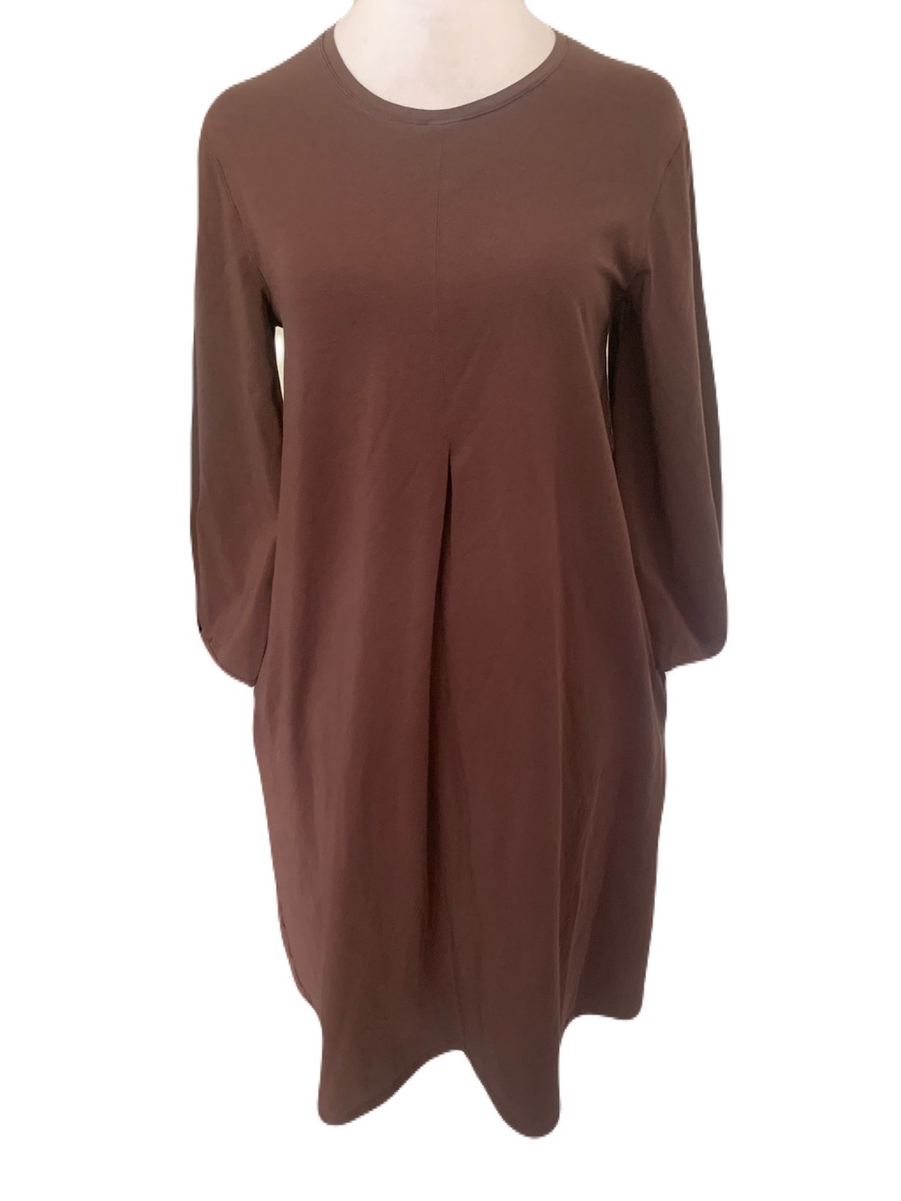 Gudrun Sjoden Small Brown Long-Sleeve Pleated Front Shift Dress Lagenlook Artsy
